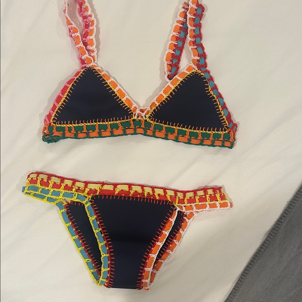 Colorful Crochet Trim Bikini Set
